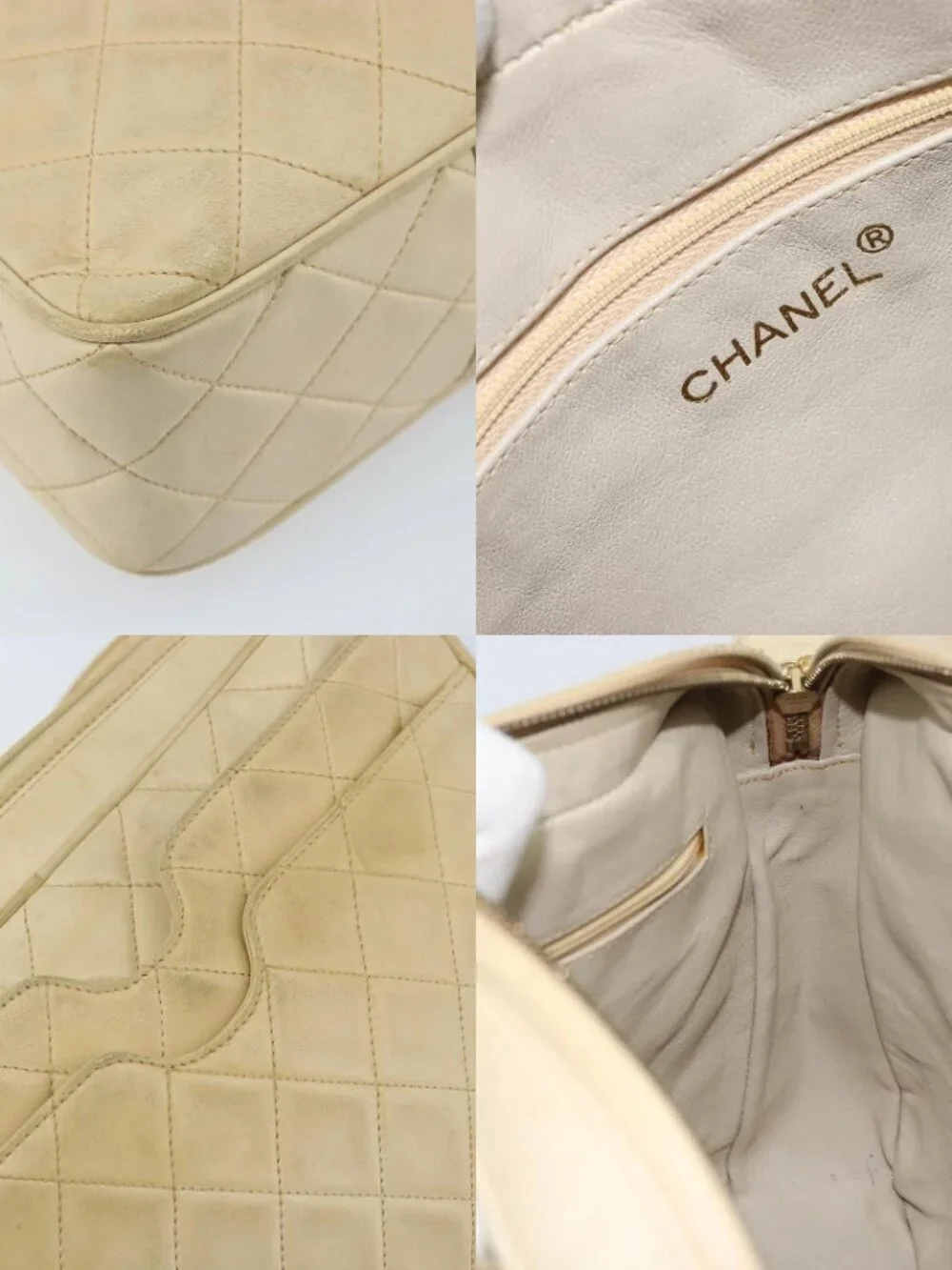 CHANEL Chain Matelasse Shoulder Bag Leather Beige Gold CC Auth 173120A